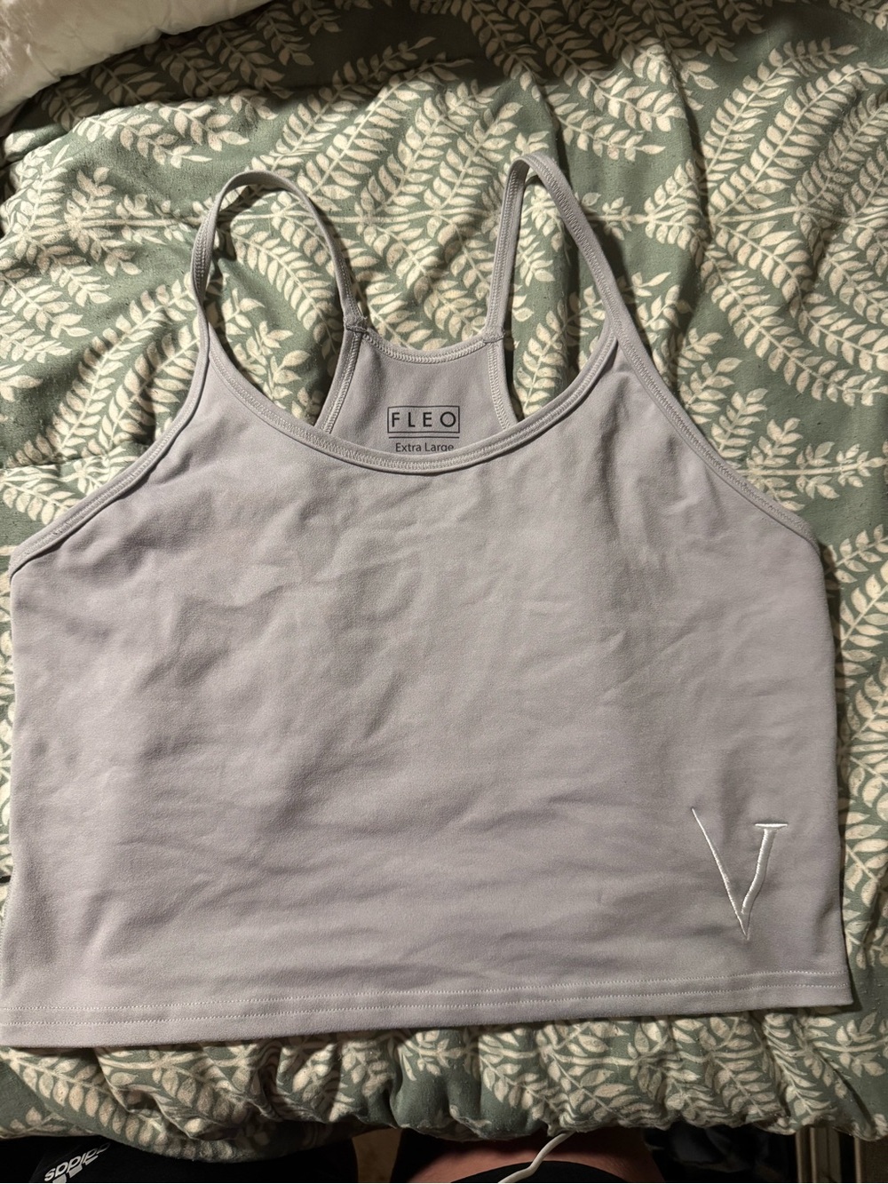 Fleo Gray Cropped Tank with V Embroidery